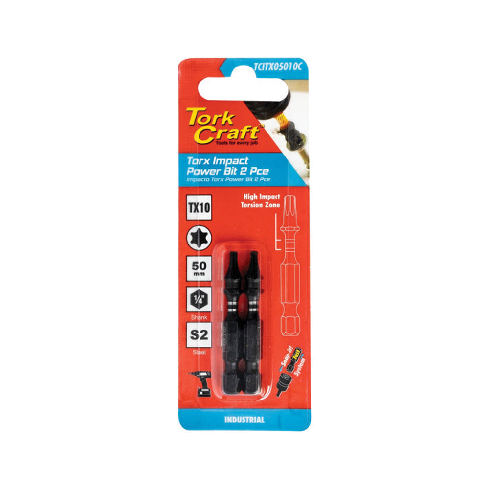 TORK CRAFT TORX TX 10 IMPACT BIT 50MM 2PC CARDED