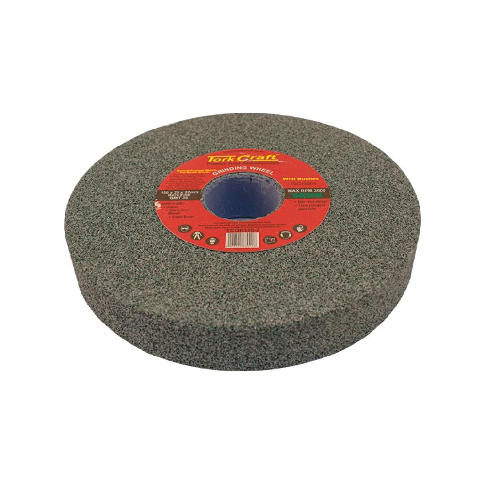 TORK CRAFT GRINDING WHEEL 150X25X32MM BORE FINE 36GR W/BUSHES FOR B/G GREEN