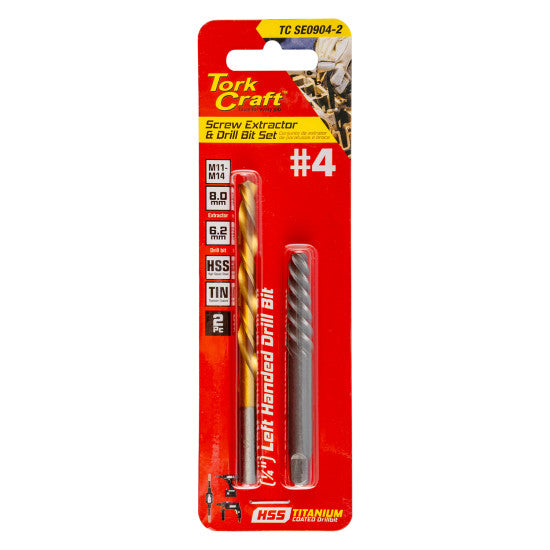 TORK CRAFT SCREW EXTRACTOR SET 2PC NO.4 WITH LEFT HAND DRILL BIT