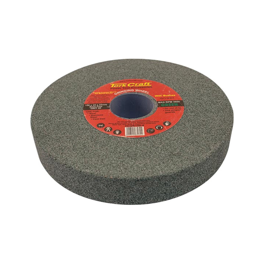 TORK CRAFT GRINDING WHEEL 150X25X32MM BORE FINE 60GR W/BUSHES FOR B/G GREEN