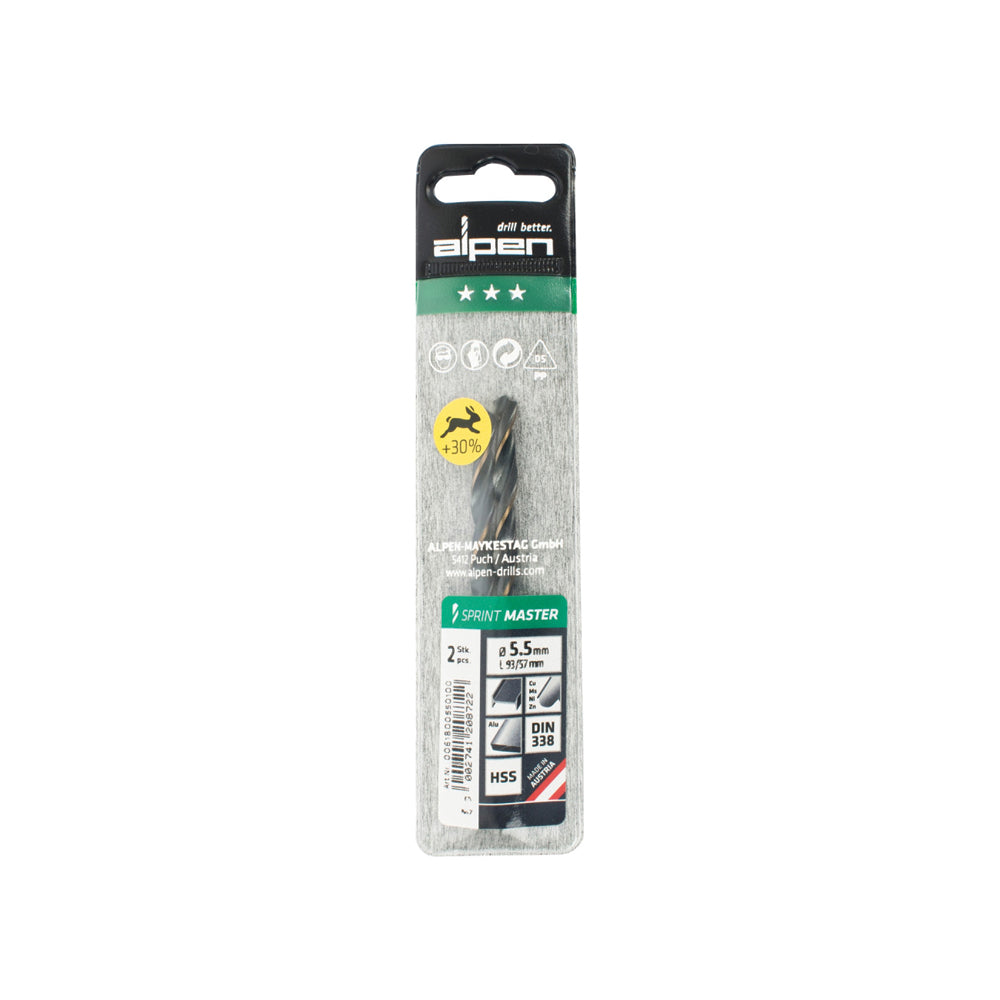 ALPEN SPRINT MASTER DIN 338 5.5MM 2/PACK