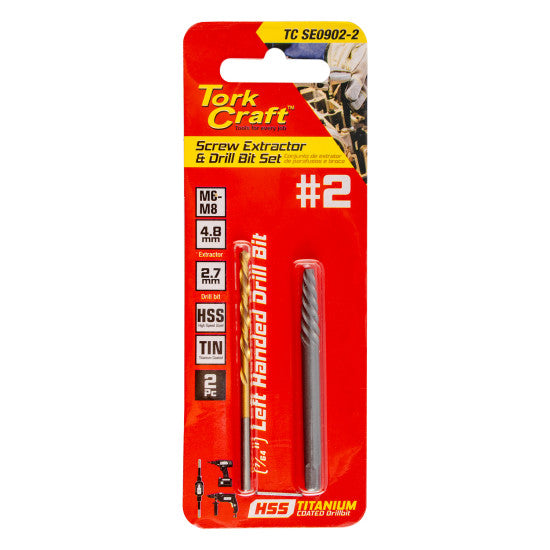 TORK CRAFT SCREW EXTRACTOR SET 2PC NO.2 WITH LEFT HAND DRILL BIT