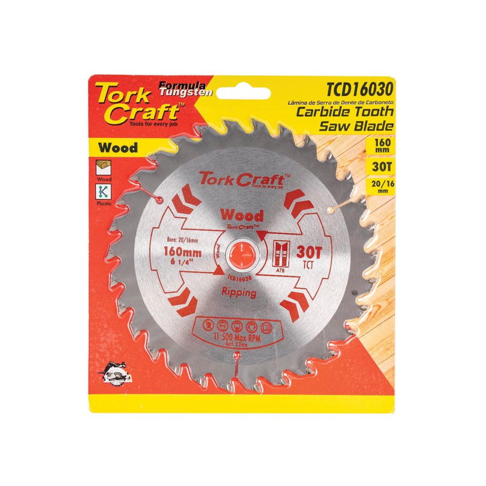 TORK CRAFT BLADE TCT 160 X 30T 20/16 GENERAL PURPOSE COMBINATION WOOD