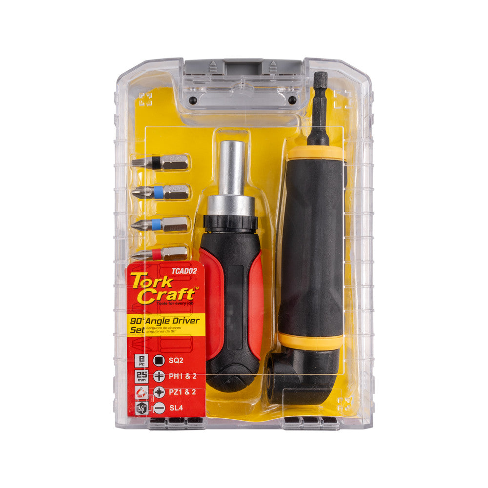 TORK CRAFT ANGLE DRIVE 1/4" MF W/RATCHET DRIVER 6PC BITS