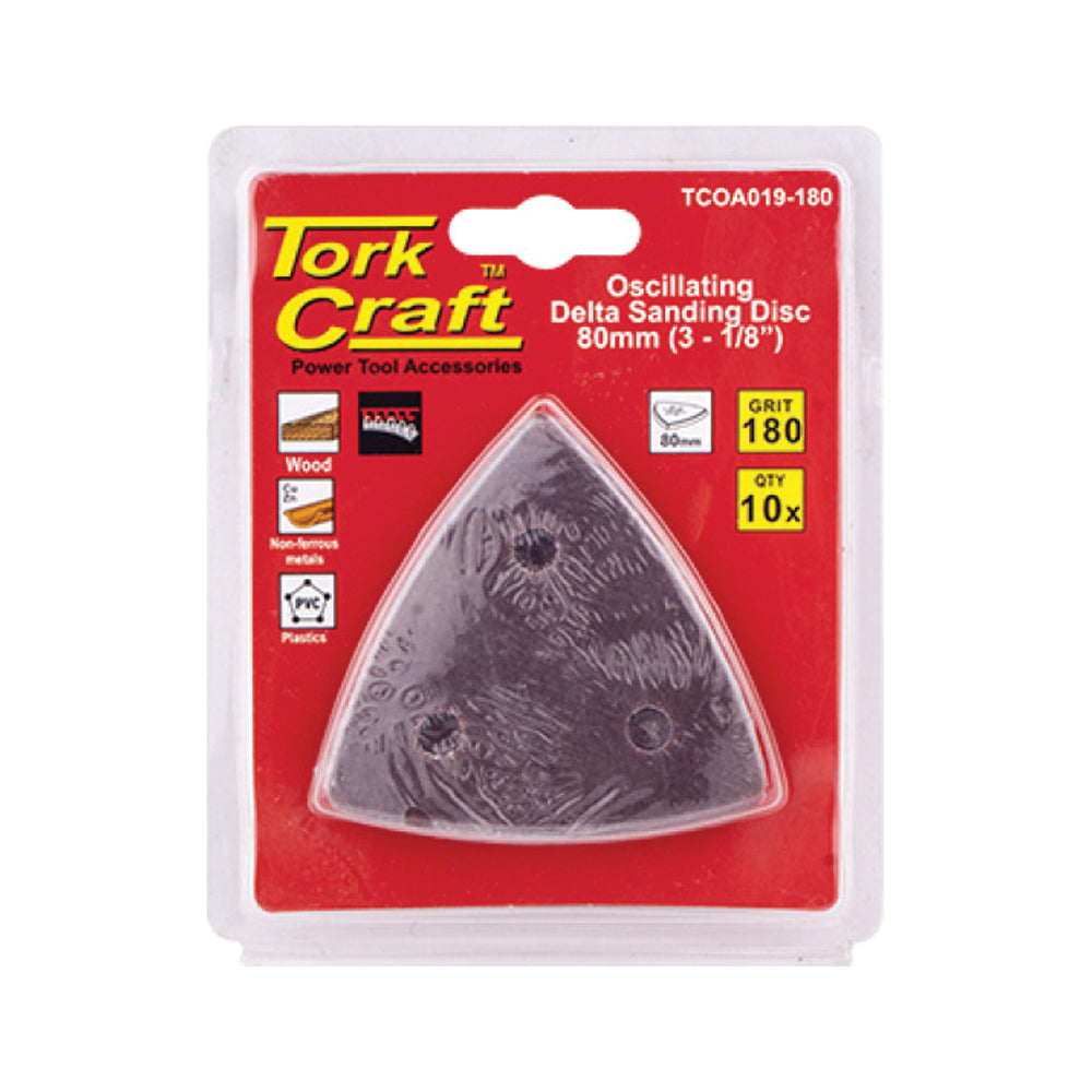 TORK CRAFT OSCILATING SANDPAPER A/O 80MM 10PC DELTA SHAPE 180GRIT
