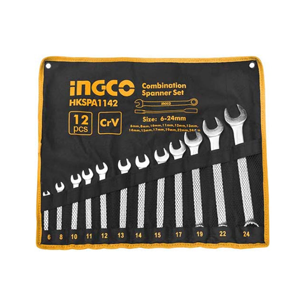 INGCO SPANNER SET COMB 6-24MM POUCH 12PC