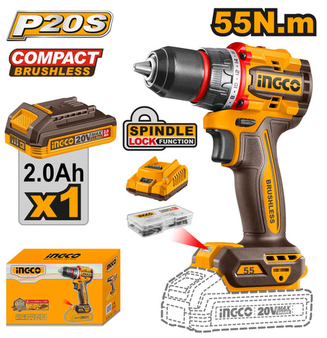 INGCO 20V CORDLESS DRILL 55NM KIT