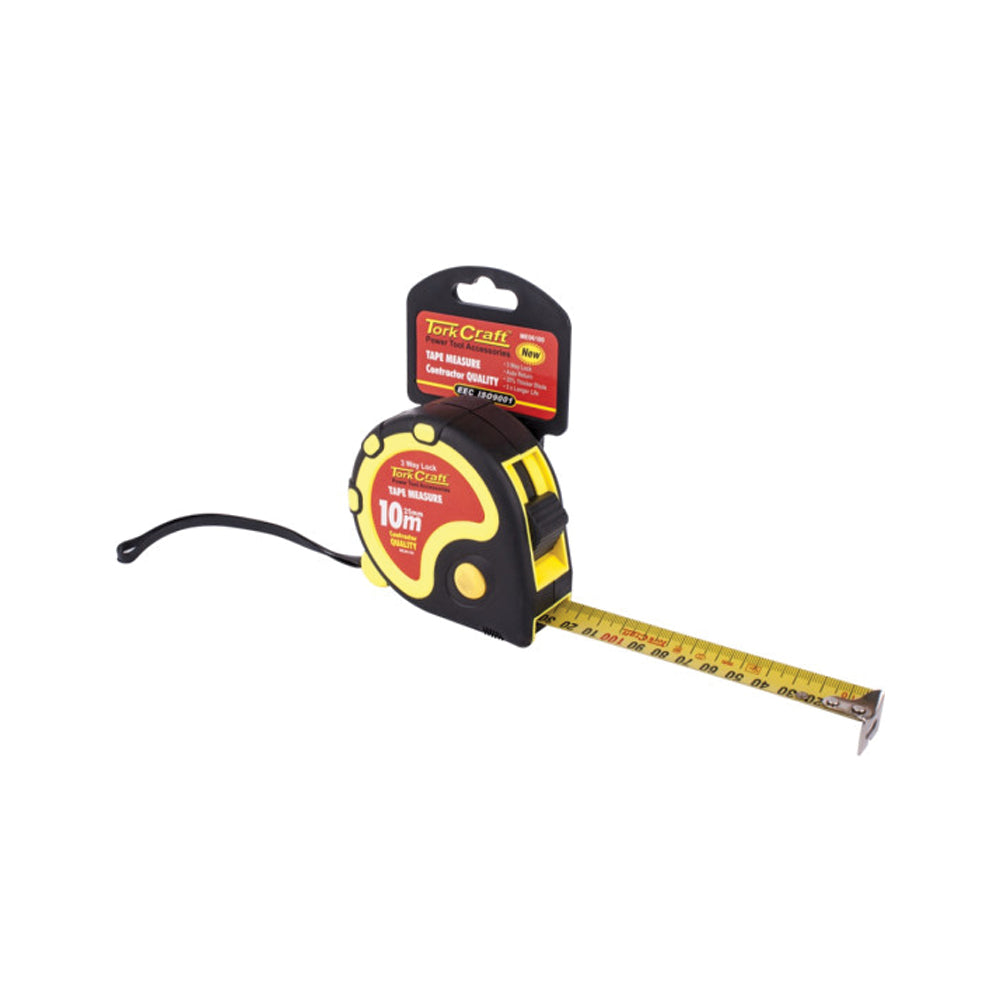 TORK CRAFT MEASURING TAPE  MULTI LOCK 10M X 25MM RUBBER CASING MATT FINISH