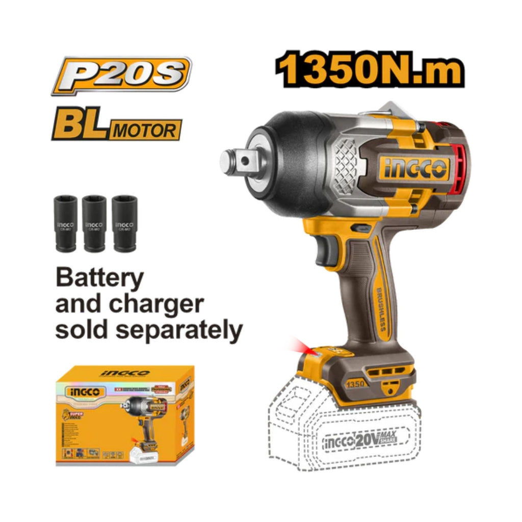 INGCO 20V PS+ C/L B/L IMP WRENCH 3/4" 1350M BARE
