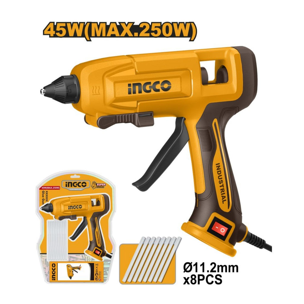 INGCO GLUE GUN 45W + 8PCS GLUE STICK 11.2X150MM