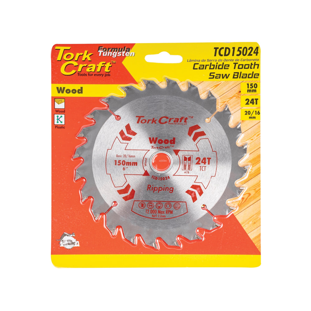 TORK CRAFT BLADE TCT 150 X 24T 20/16 GENERAL PURPOSE RIP WOOD