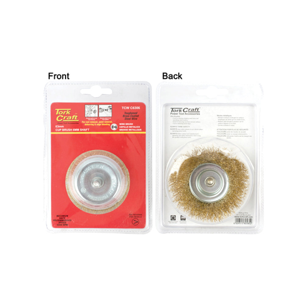 TORK CRAFT WIRE CUP BRUSH 63MM X 6MM SHAFT BLISTER