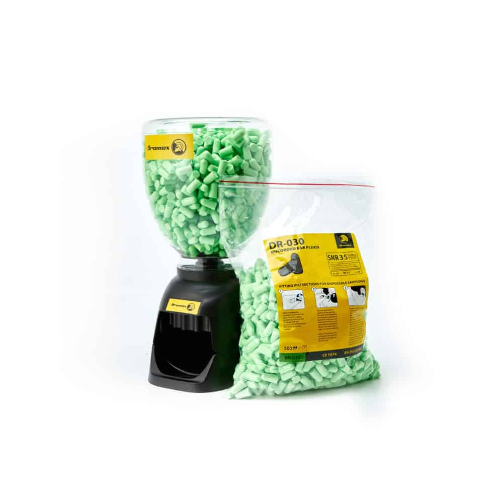 DROMEX DRO30 EARPLUG DISPENSER FILLED WITH 500 PAIRS DRO30 BULLET EARPLUGS + 500