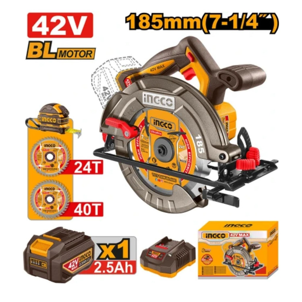 INGCO 42V CORDLESS CIRCULAR SAW KIT (INCL. 1 X 2.5A.H BATT,CHARGER & ACC)