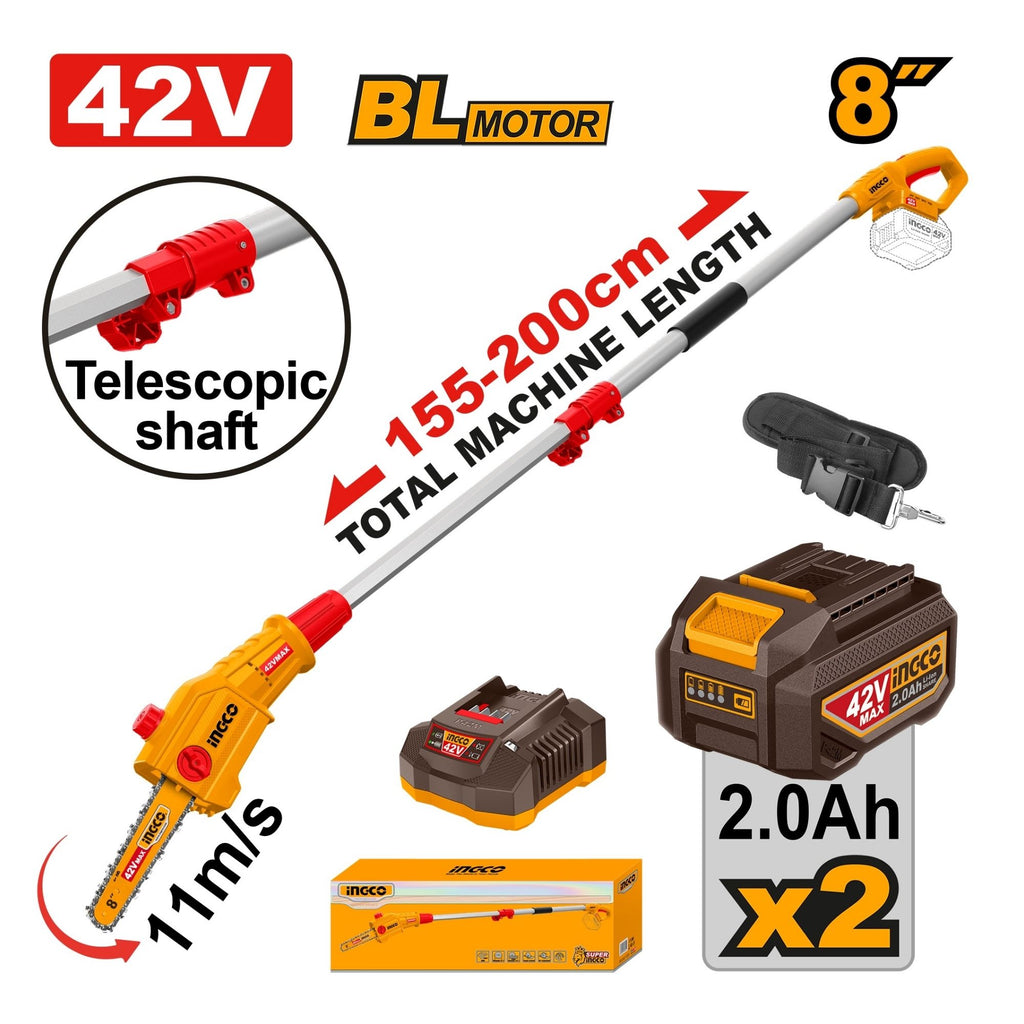 INGCO 42V POLESAW 8' KIT INCL. 2 X 2A.H  & CHARGER