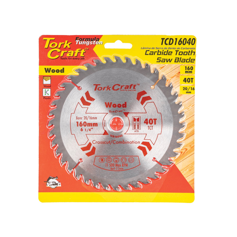 TORK CRAFT BLADE TCT 160 X 40T 20/16 GENERAL PURPOSE COMBINATION