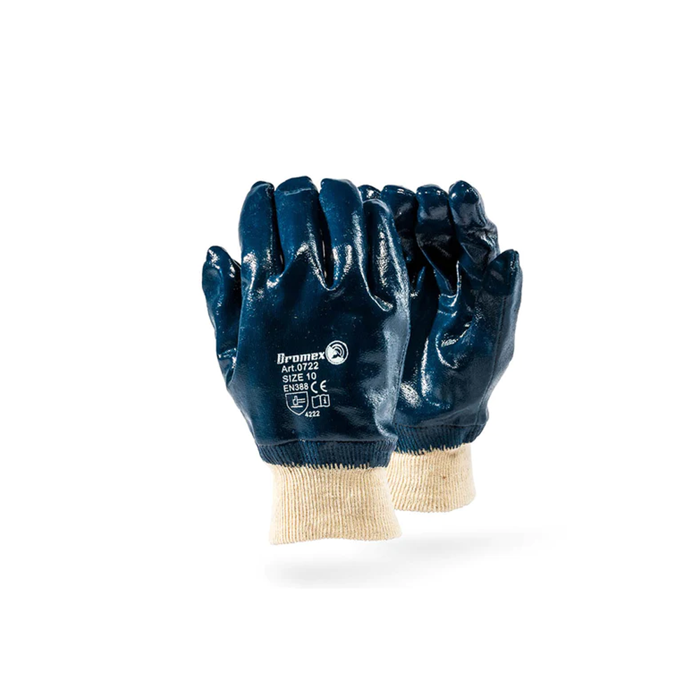 DROMEX GLOVES NITRILE COATED BLUE FULLY DIPPED KNIT WRIST(120)