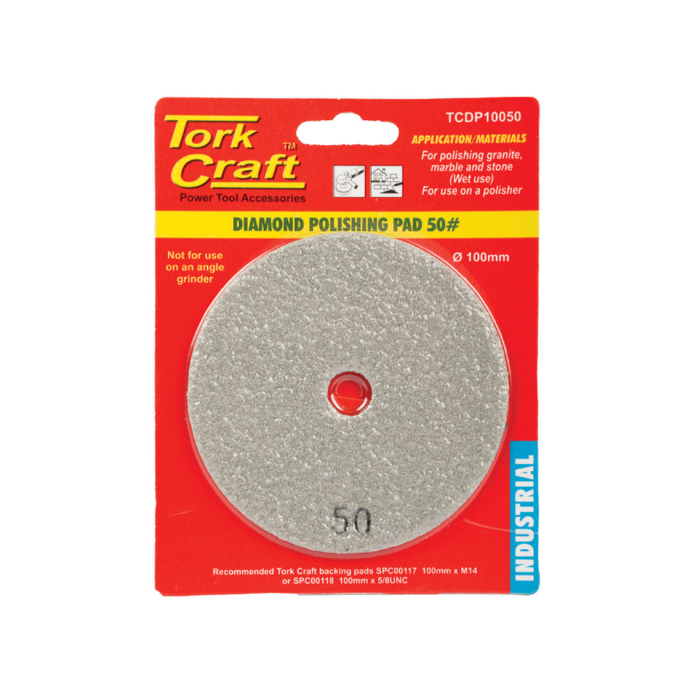 TORK CRAFT 100MM DIAMOND POLISHING PAD 50 GRIT GREY