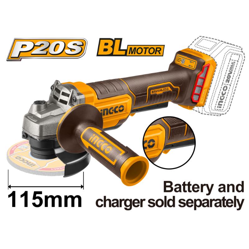 INGCO 20V PS+ C/L GRINDER 115MM B/LESS DM SWTCH