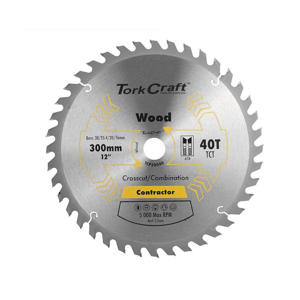 TORK CRAFT BLADE CONTRACTOR 300 X 40T 30/1/20/16 CIRCULAR SAW TCT