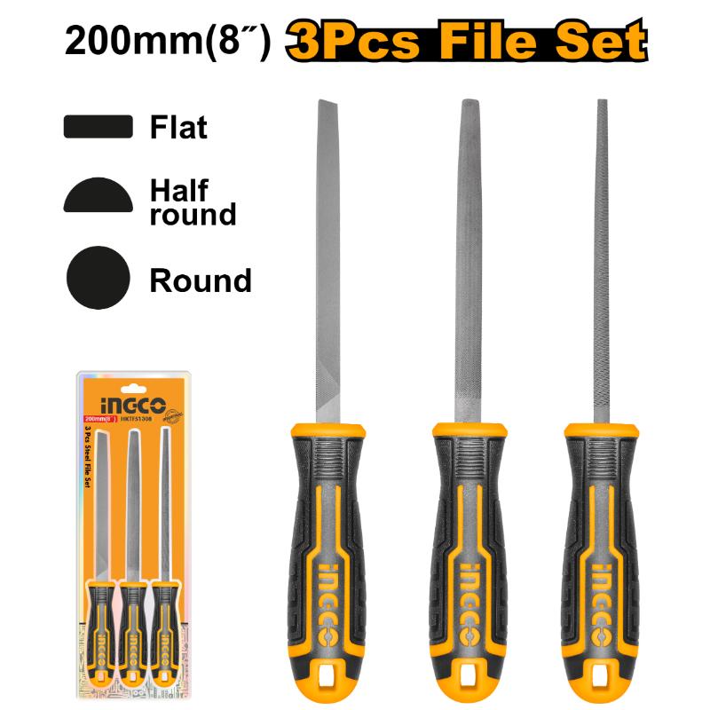 INGCO FILE SET 3PC 200MM +3 HANDLE