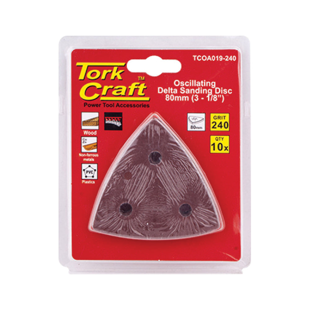 TORK CRAFT OSCILATING SANDPAPER A/O 80MM 10PC DELTA SHAPE 240GRIT
