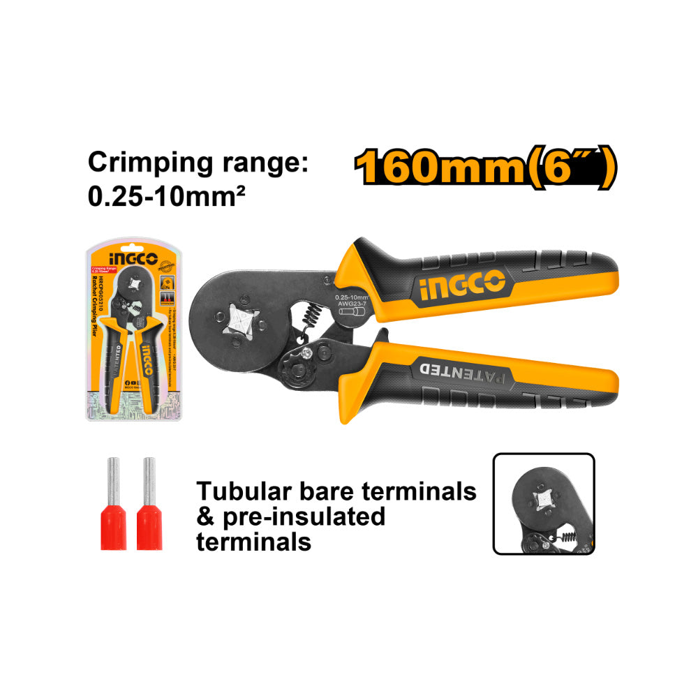 INGCO PLIER CRIMPING RATCHET 0.25-10MM2