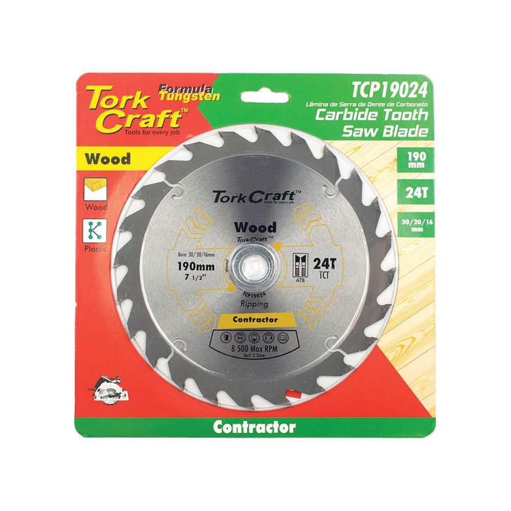 TORK CRAFT BLADE CONTRACTOR 190 X 24T 30/20/16 CIRCULAR SAW TCT