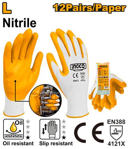 INGCO GLOVE NITRILE PALM SIZE L