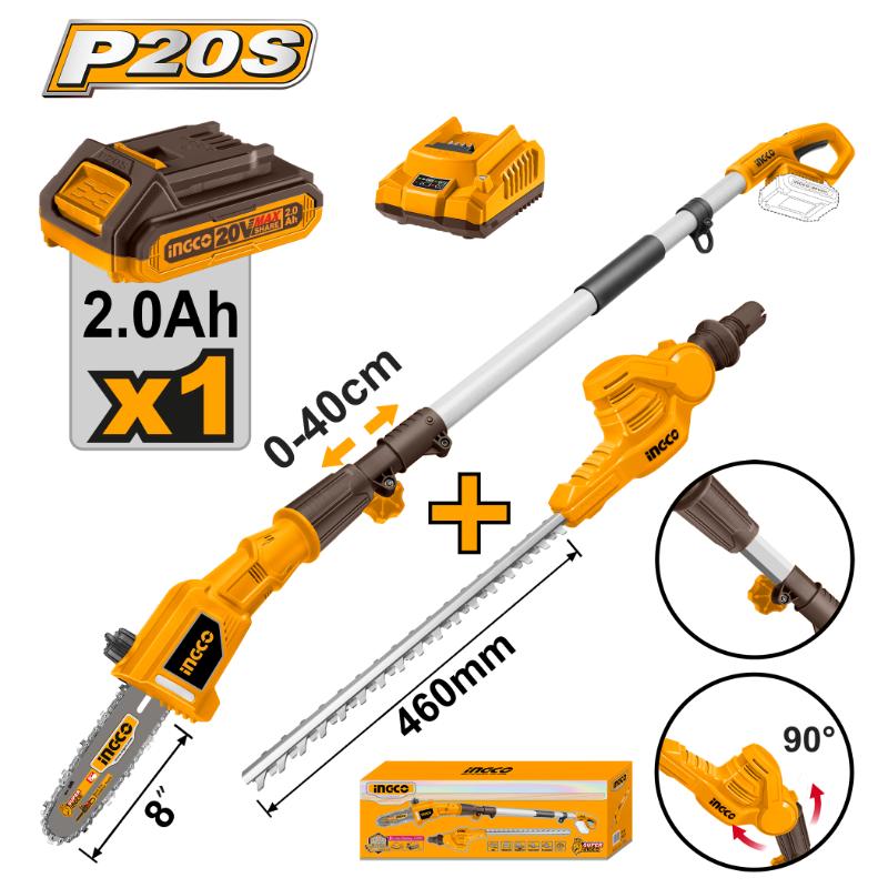 INGCO 20V PS+  POLE SAW & HEDGE TRIMMER KIT