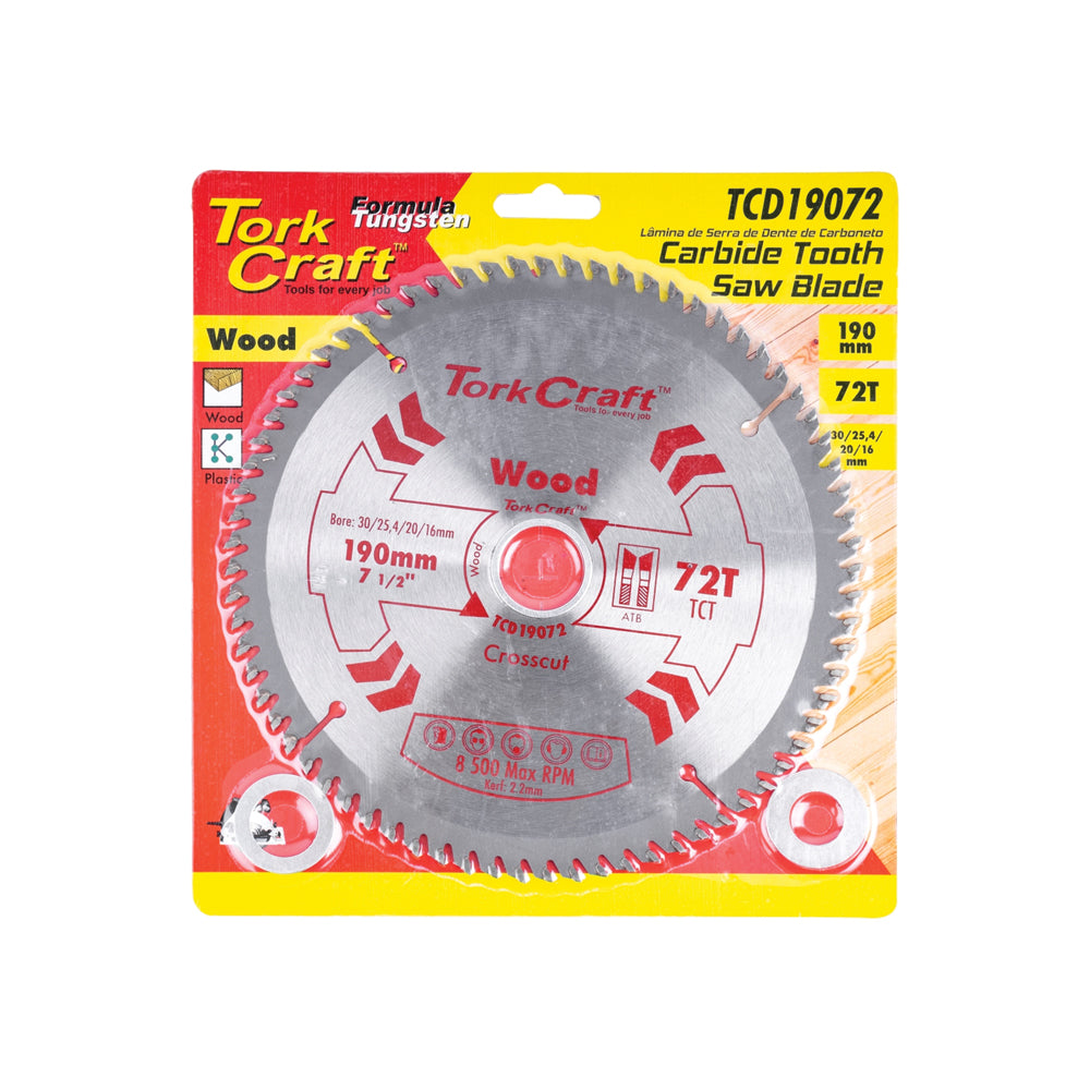 TORK CRAFT BLADE TCT 190 X 72T 30/ GENERAL PURPOSE CROSS CUT SMOOTH