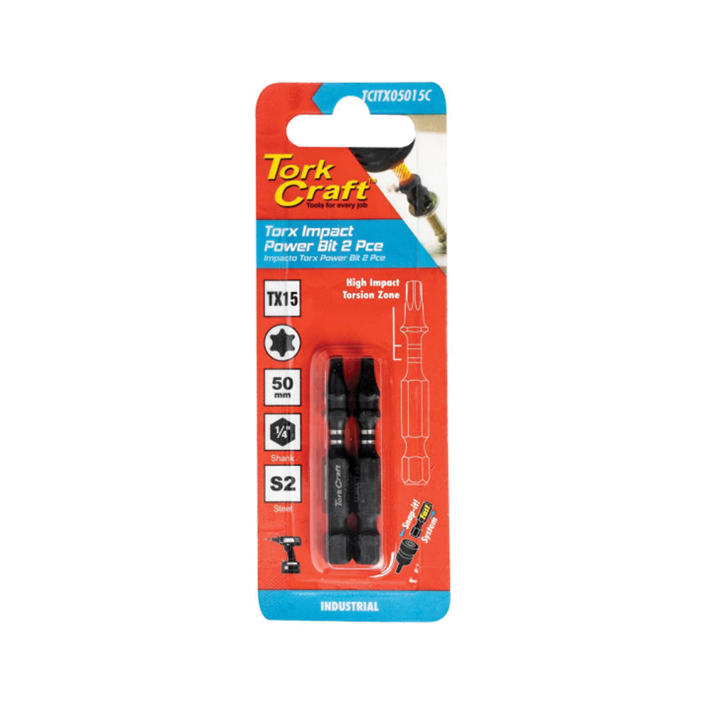TORK CRAFT TORX TX 15 IMPACT BIT 50MM 2PC CARDED