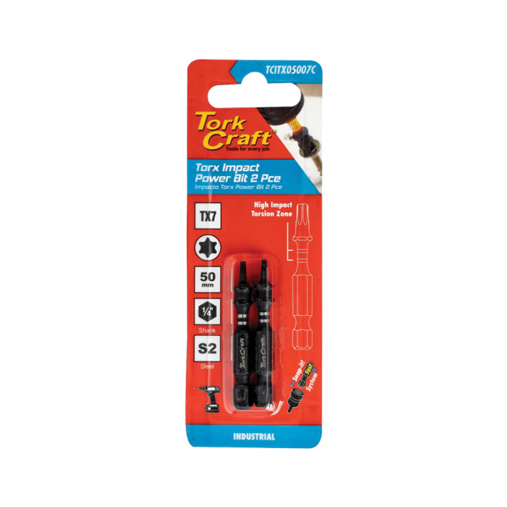 TORK CRAFT TORX TX 7 IMPACT BIT 50MM 2PC CARDED