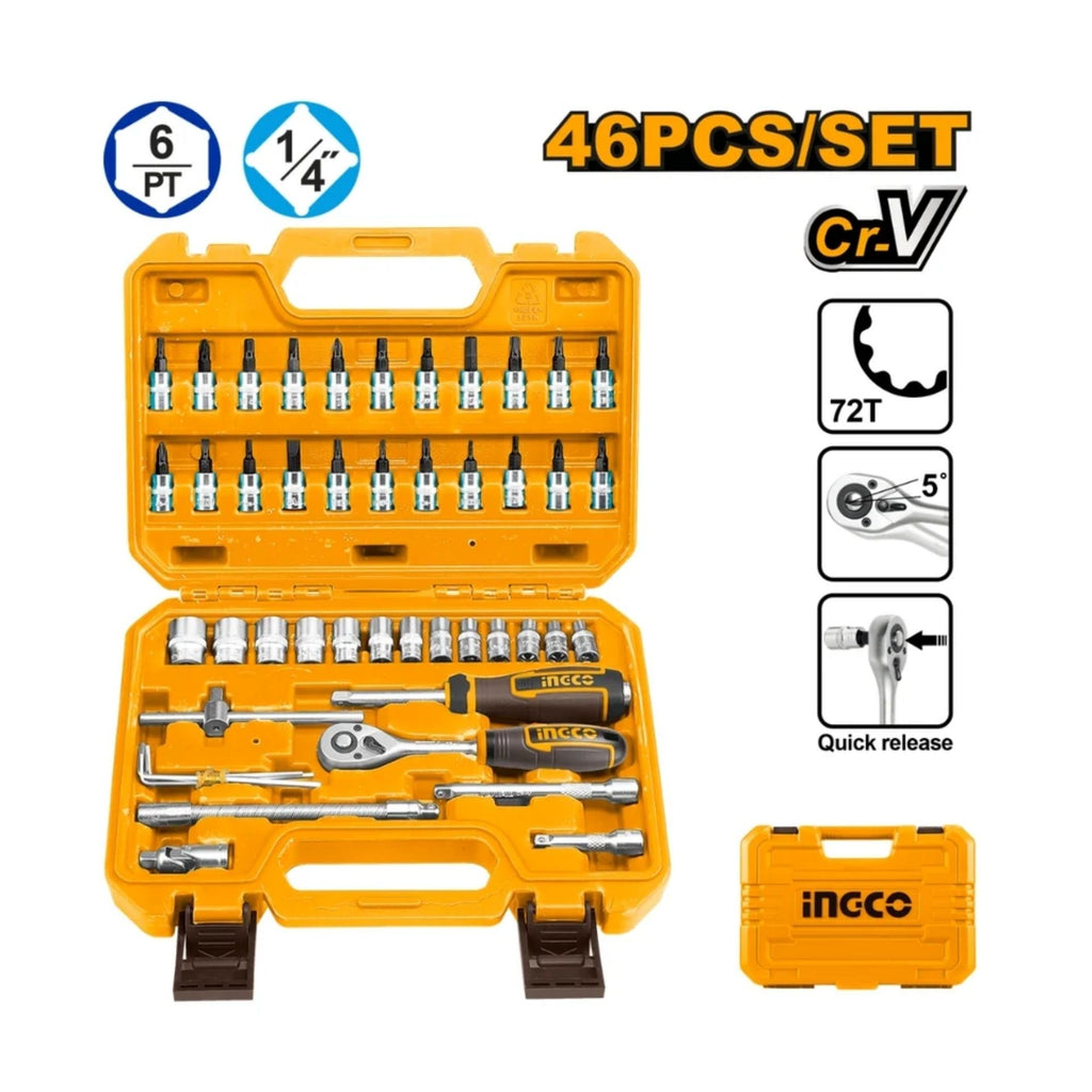 INGCO SOCKET SET 1/4' 45PC 1-14MM