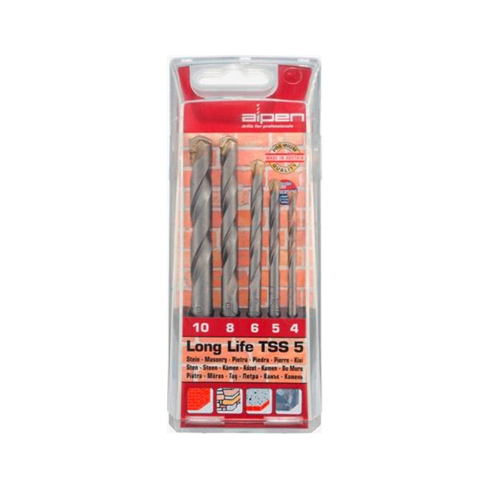 ALPEN MASONRY DRILL BIT SET 5 PIECE LONG LIFE 4 5 6 8 10